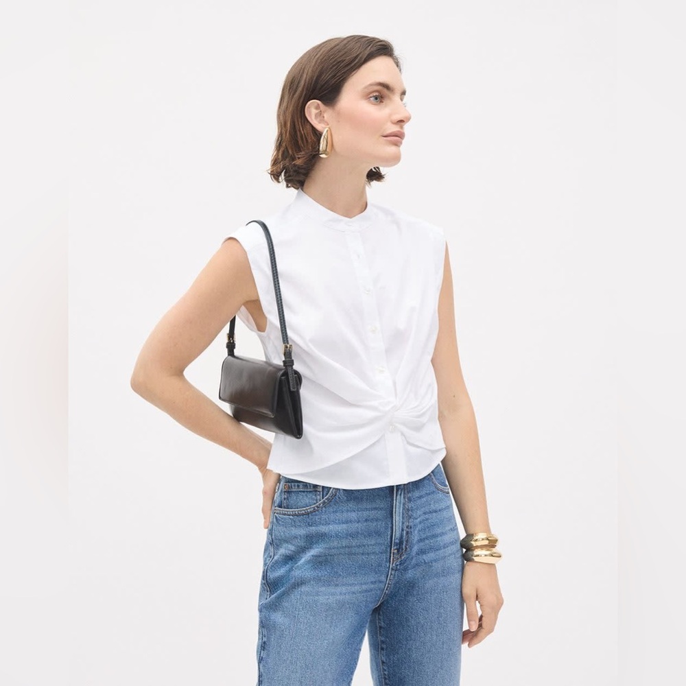 RW&CO Sleeveless Buttoned-Down White Poplin Blouse With Twisted Detail M nwot